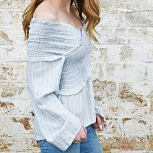 Blue striped off the shoulder top